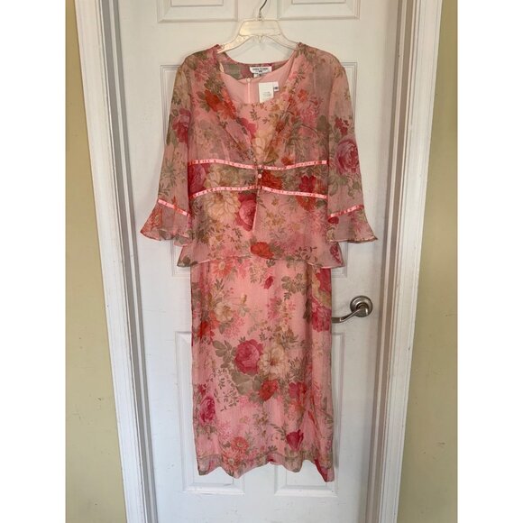 Vintage 90's Miss Dorby Pink Floral Sleeveless Maxi Dress And Jacket Size 12 - Picture 2 of 13